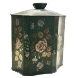 LLR - Group of 3 Figurines with Vintage Floral Tin, Porcelain Owl and Elephant, Wooden Mask