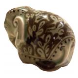 LLR - Group of 3 Figurines with Vintage Floral Tin, Porcelain Owl and Elephant, Wooden Mask