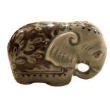 LLR - Group of 3 Figurines with Vintage Floral Tin, Porcelain Owl and Elephant, Wooden Mask