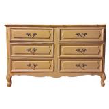 A - Vintage Yellow and White Wood Dresser with Matching Mirror