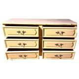 A - Vintage Yellow and White Wood Dresser with Matching Mirror