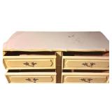 A - Vintage Yellow and White Wood Dresser with Matching Mirror