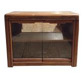 A - Vintage Wood TV Stand with Glass Doors on Casters
