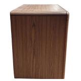 A - Vintage Wood TV Stand with Glass Doors on Casters