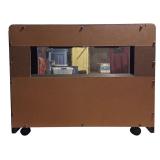 A - Vintage Wood TV Stand with Glass Doors on Casters