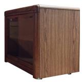 A - Vintage Wood TV Stand with Glass Doors on Casters