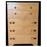 A - Vintage Wooden Dresser with Brass Handles, 5 Drawers
