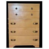 A - Vintage Wooden Dresser with Brass Handles, 5 Drawers