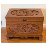 LR - Teak Wood Chest with Dragon and Phoenix Carvings