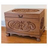 LR - Teak Wood Chest with Dragon and Phoenix Carvings