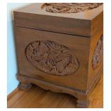 LR - Teak Wood Chest with Dragon and Phoenix Carvings
