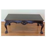 LR - Vintage Carved Wooden Coffee Table with Claw Feet