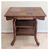 LR - Antique Wooden Accent Table with Carved Details