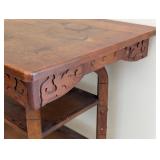 LR - Antique Wooden Accent Table with Carved Details