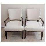 LR - Pair of Stylish Henredon Upholstered Armchairs with Dark Wood Frame