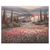 LR - Framed Landscape Artwork with Poppies and Tuscan House