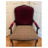 LR - Vintage Upholstered French Style Armchair with Carved Wood Frame