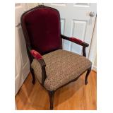 LR - Vintage Upholstered French Style Armchair with Carved Wood Frame