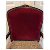 LR - Vintage Upholstered French Style Armchair with Carved Wood Frame