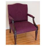 LR - Henredon Upholstered Accent Armchair with Carved Wood Frame and Burgundy Fabric