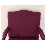 LR - Henredon Upholstered Accent Armchair with Carved Wood Frame and Burgundy Fabric