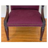 LR - Henredon Upholstered Accent Armchair with Carved Wood Frame and Burgundy Fabric
