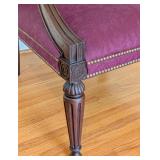 LR - Henredon Upholstered Accent Armchair with Carved Wood Frame and Burgundy Fabric