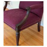 LR - Henredon Upholstered Accent Armchair with Carved Wood Frame and Burgundy Fabric