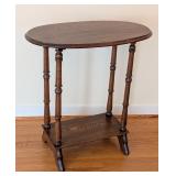 LR - Vintage Wooden Oval Side Table with Turned Legs
