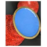 LR - Pair of Vintage 12-Inch Chinese Cinnabar Vases with Floral Carving and Wood Stands