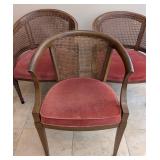 LR - Set of 3 Vintage Cane Barrel Back Armchairs with Rose Upholstery