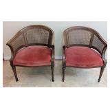 LR - Set of 3 Vintage Cane Barrel Back Armchairs with Rose Upholstery