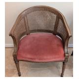 LR - Set of 3 Vintage Cane Barrel Back Armchairs with Rose Upholstery