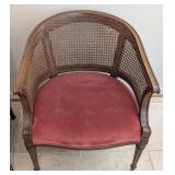 LR - Set of 3 Vintage Cane Barrel Back Armchairs with Rose Upholstery