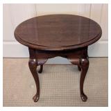 MB - Vintage Solid Wood Oval End Table with Queen Anne Legs and Drawer