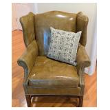 LR - Vintage Benchcraft of Hickory Leather Wingback Chair with Decorative Pillow