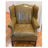 LR - Vintage Benchcraft of Hickory Leather Wingback Chair with Decorative Pillow