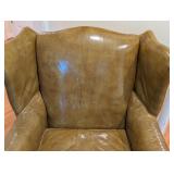 LR - Vintage Benchcraft of Hickory Leather Wingback Chair with Decorative Pillow