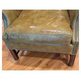 LR - Vintage Benchcraft of Hickory Leather Wingback Chair with Decorative Pillow