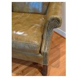 LR - Vintage Benchcraft of Hickory Leather Wingback Chair with Decorative Pillow