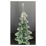 LR - Set of 3 Art Glass Christmas Trees, Green and Clear, 8 Inch Tallest