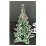 LR - Set of 3 Art Glass Christmas Trees, Green and Clear, 8 Inch Tallest