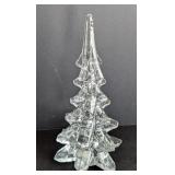 LR - Set of 3 Art Glass Christmas Trees, Green and Clear, 8 Inch Tallest