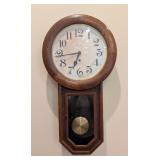 LR - Antique Ansonia Regulator Wall Clock with Pendulum and Key