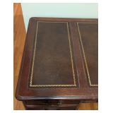 O - Antique Slight-Lowry Wooden Desk with Leather Inlay and 7 Drawers