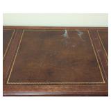 O - Antique Slight-Lowry Wooden Desk with Leather Inlay and 7 Drawers