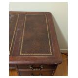 O - Antique Slight-Lowry Wooden Desk with Leather Inlay and 7 Drawers