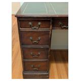 O - Antique Slight-Lowry Wooden Desk with Leather Inlay and 7 Drawers