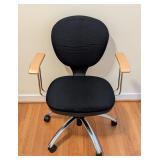 O - Adjustable Black Office Chair with Wood Armrests and Chrome Base