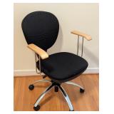 O - Adjustable Black Office Chair with Wood Armrests and Chrome Base